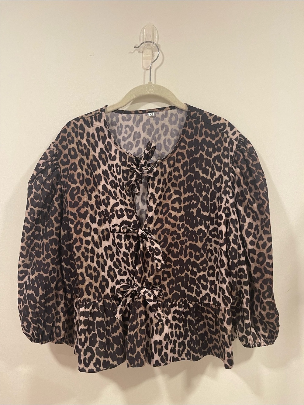 Leopard Tie-Front Peplum Blouse - Brown/Black